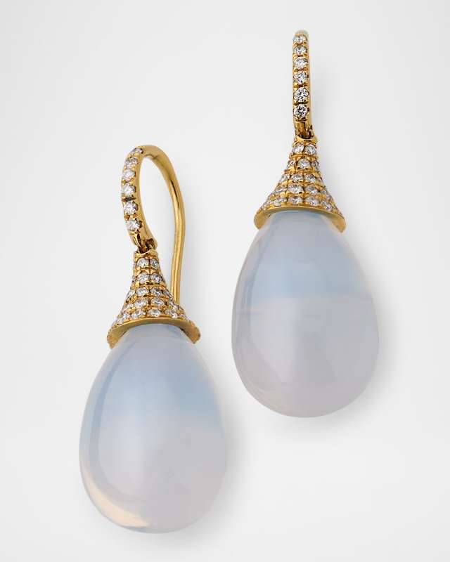 Naughty 18K Yellow Gold Moon Quartz Drop Earrings with Diamond Caps